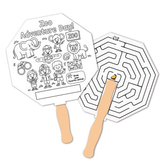 Custom Hexagon Shape Full Color Double Sided Coloring Hand Fans - 16 pt