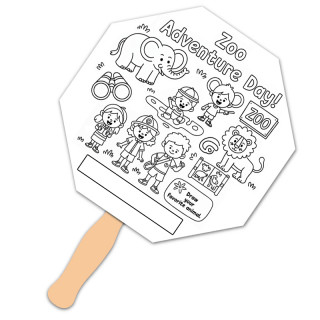 Custom Hexagon Shape Full Color One Sided Coloring Hand Fans - 16 pt