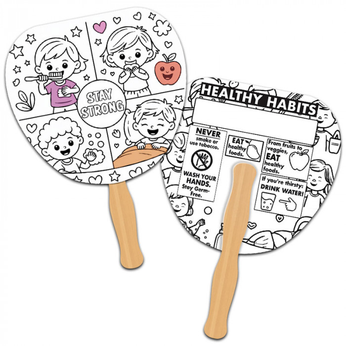 Custom Leaf Shape Full Color Double Sided Coloring Hand Fans - 16 pt