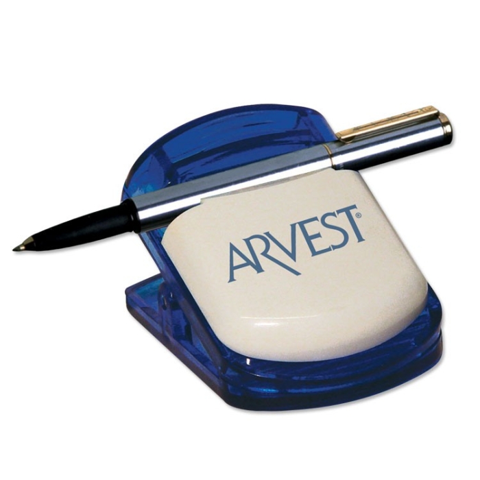 Customized Magnetic Memo Clip with Pen Holder - Blue